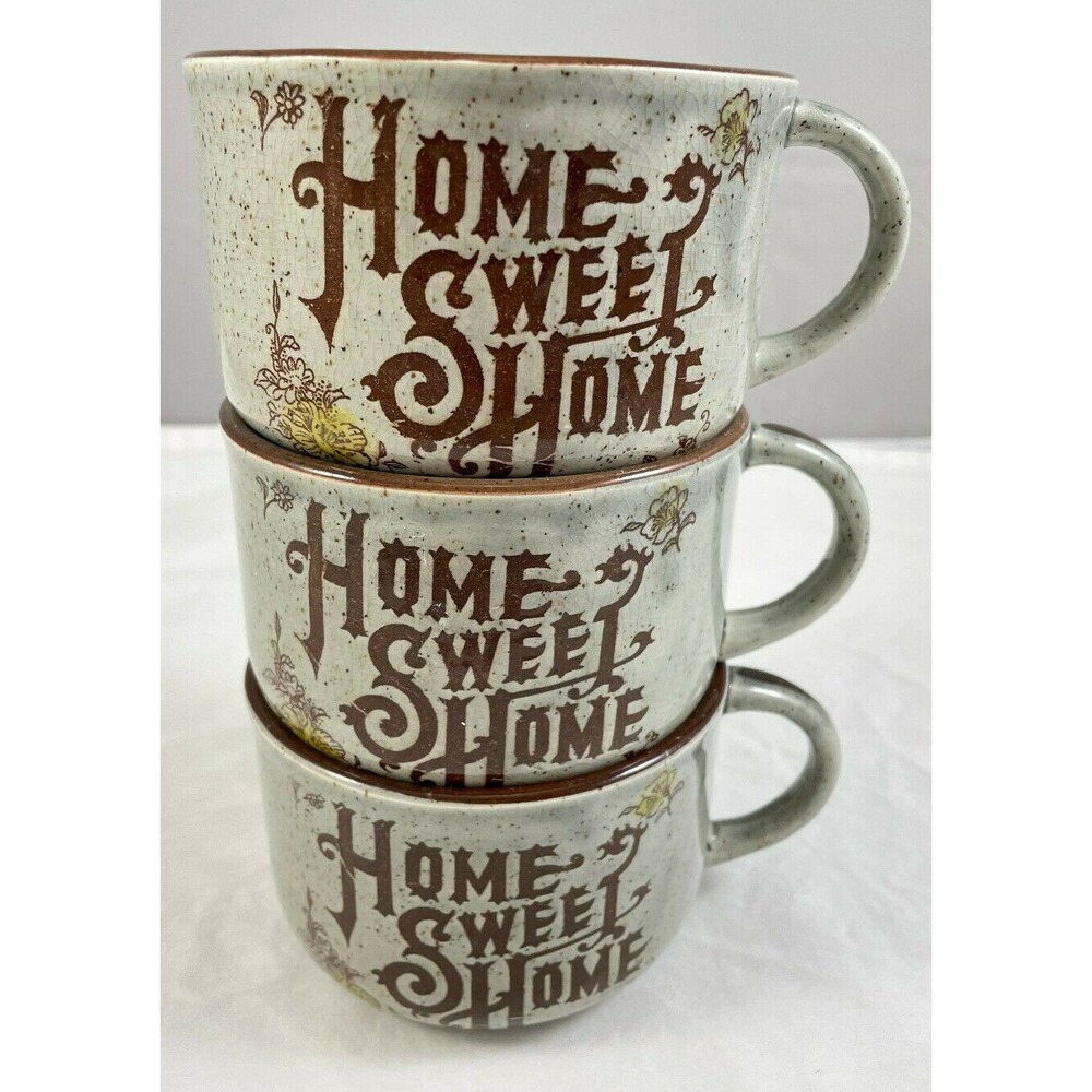 Home Sweet Home Speckled Mug Vintage 20 oz Set of 3 Japan Pottery Brown Gray